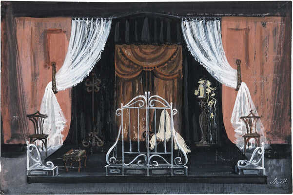 Меллер Вадим Георгиевич. Лот из девяти театральных иллюстраций (на одном листе на оборотной стороне карандашный рисунок) 